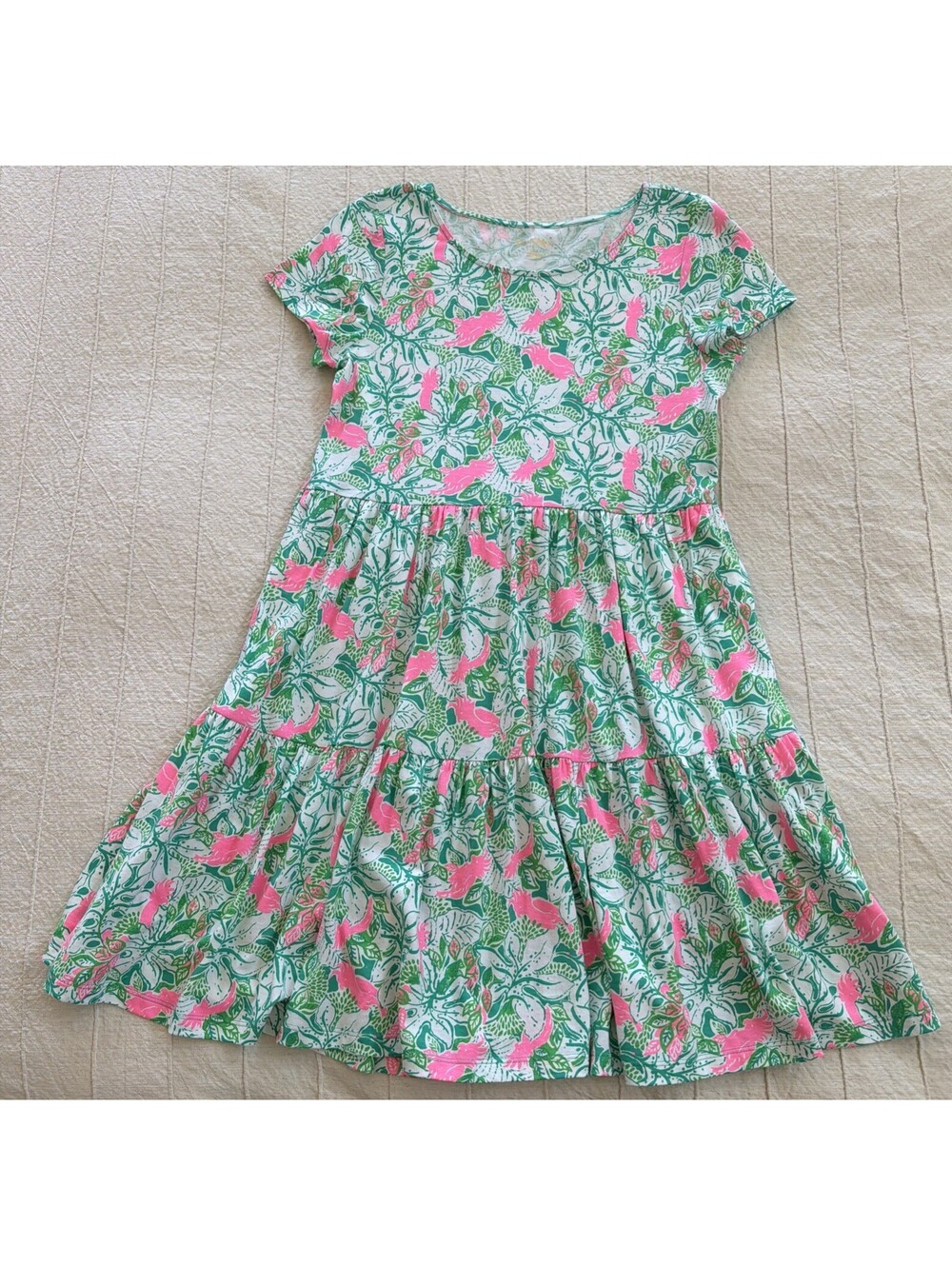 Lilly Pulitzer Swing Dress Women’s Green Floral Geanna Short Sleeve Size Small